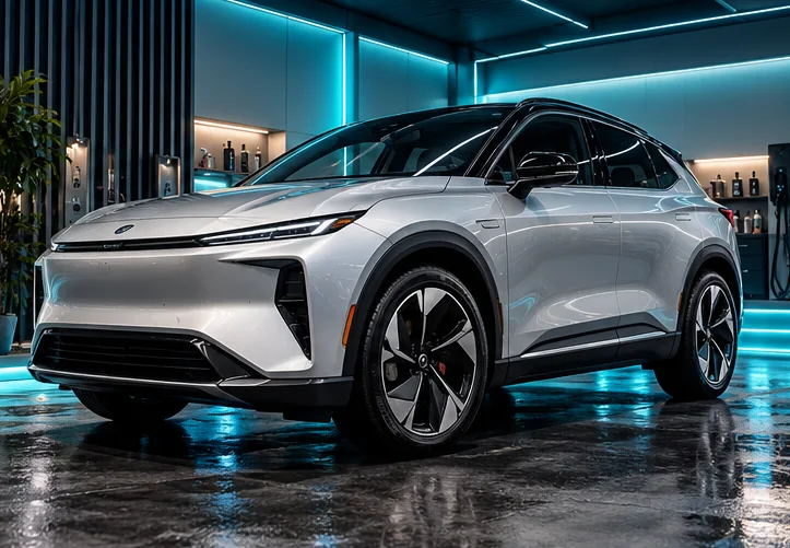 Electric Vehicle in a fictional detailing studio